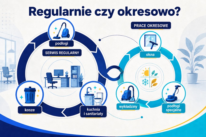 Regularne i okresowe sprzątanie biura Serwis regularny i prace okresowe w planie utrzymania czystości biura