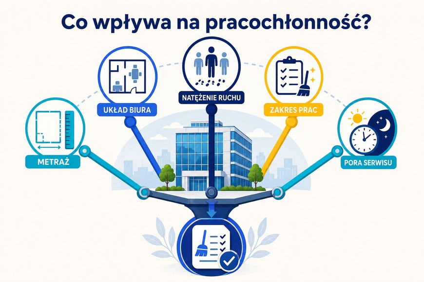 Co wpływa na pracochłonność sprzątania Pięć czynników wpływających na pracochłonność sprzątania biura
