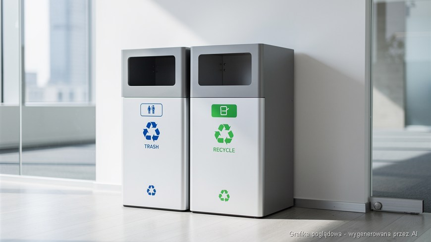 Sprzątanie biura - segregacja odpadów Kosze na śmieci i recykling w biurze - element standardowego sprzątania