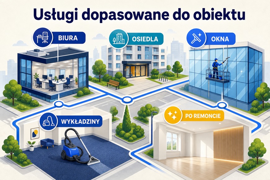 Usługi sprzątania dopasowane do obiektu Rodzaje usług sprzątania dopasowane do biur, osiedli i różnych powierzchni