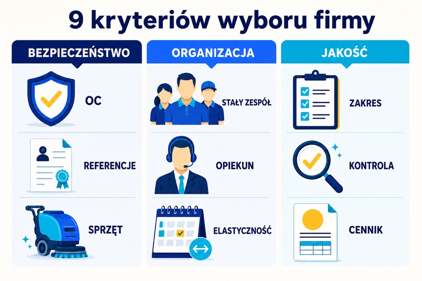 Kryteria wyboru firmy sprzątającej Dziewięć kryteriów wyboru profesjonalnej firmy sprzątającej