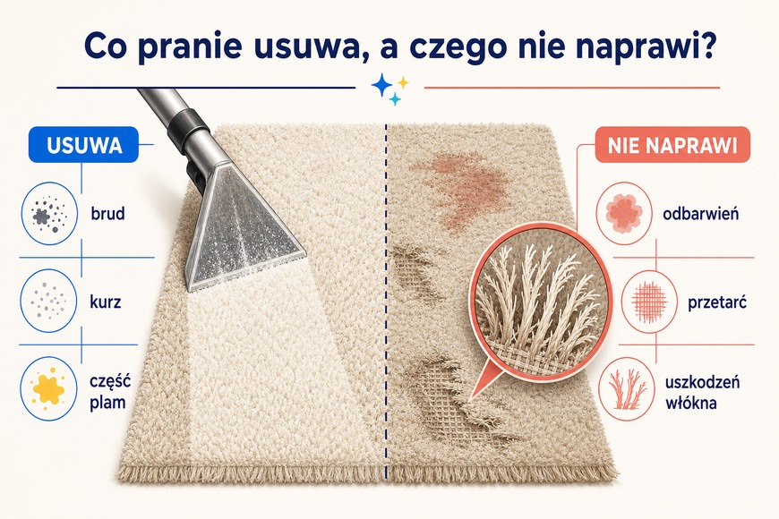 Porównanie zabrudzeń usuwanych podczas prania z uszkodzeniami wymagającymi naprawy