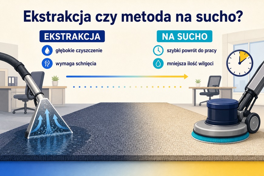 Ekstrakcja czy metoda na sucho Porównanie ekstrakcyjnego prania wykładziny i metody na sucho w biurze