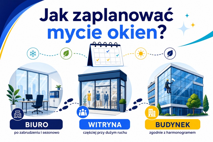 Jak zaplanować mycie okien Planowanie mycia okien w biurze, witrynie i budynku