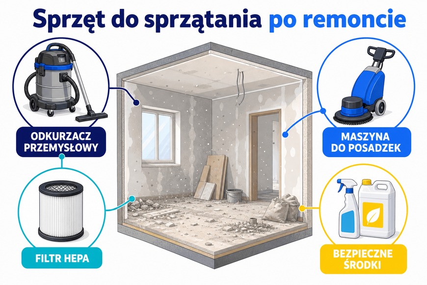 Sprzęt wykorzystywany do sprzątania po remoncie