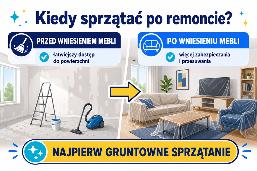 Porównanie sprzątania po remoncie przed i po wniesieniu mebli