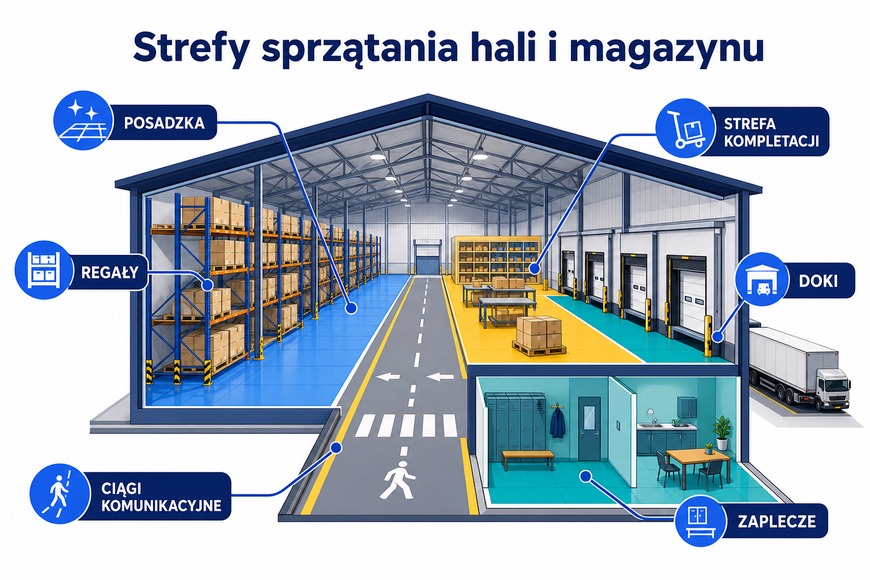 Strefy sprzątania hali i magazynu