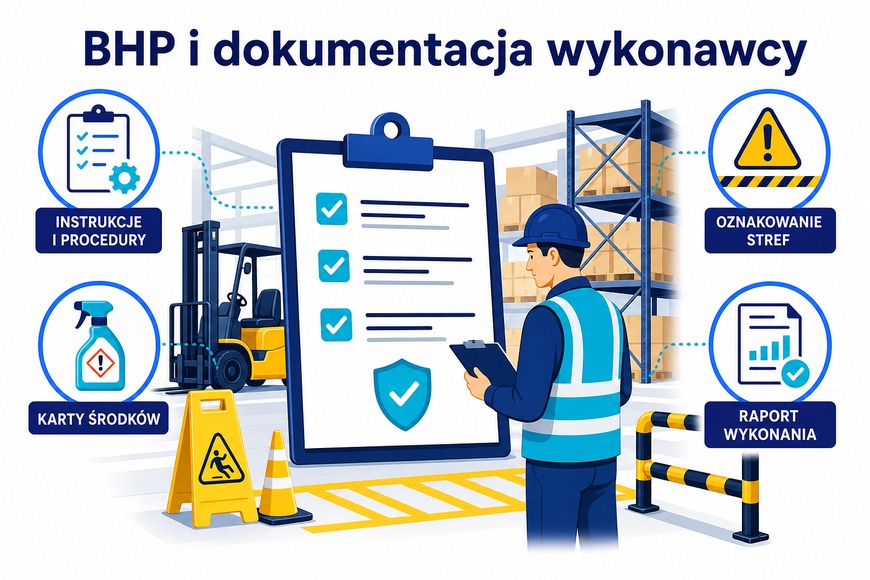 Dokumentacja i zabezpieczenia BHP wykonawcy sprzątania hali