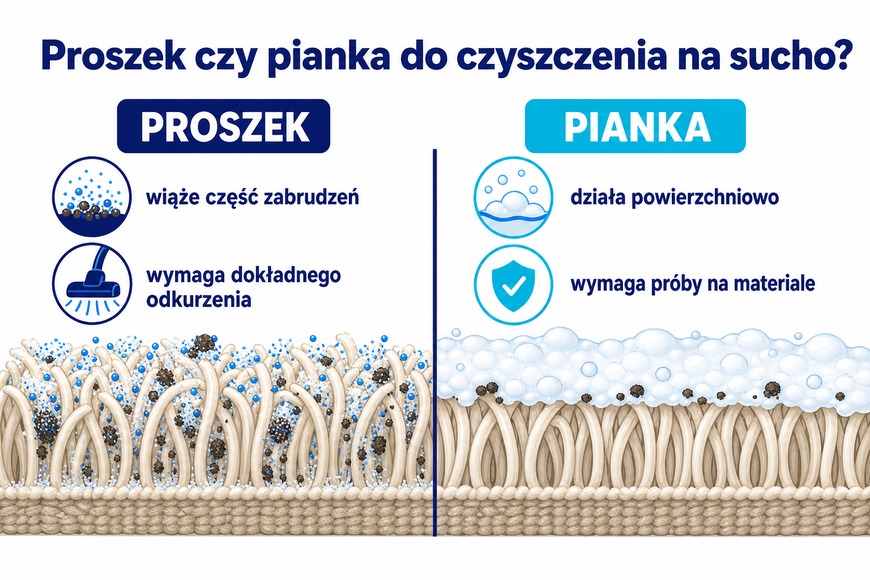 Proszek czy pianka do czyszczenia na sucho Porównanie proszku i pianki do czyszczenia wykładziny na sucho